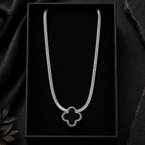 Silver Onyx Clover Necklace