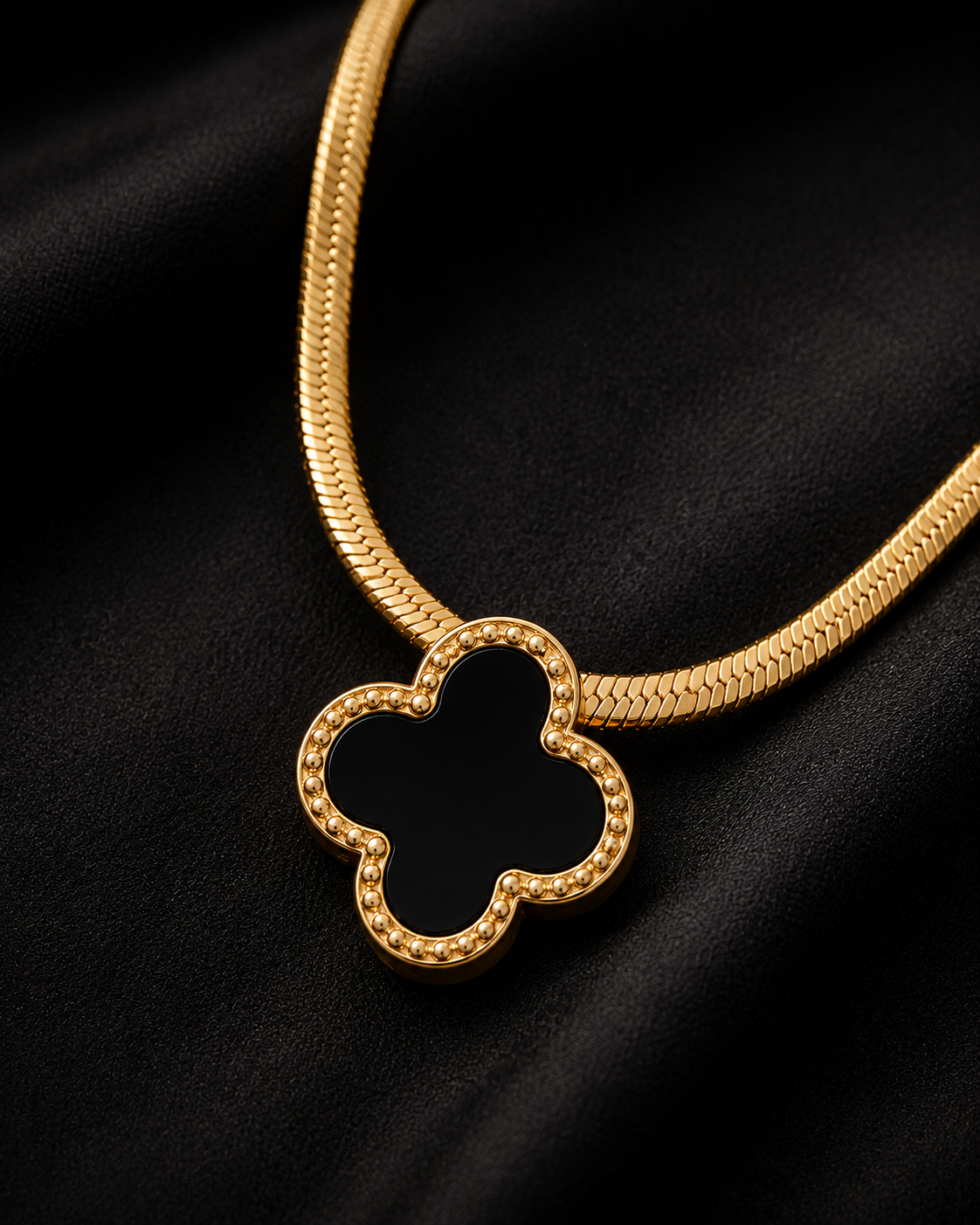 Onyx Clover Necklace - Image 2
