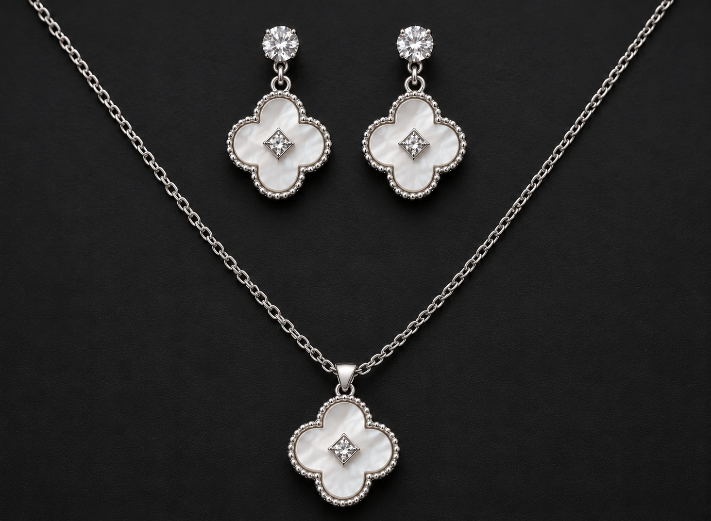 White Clover Necklace & Earrings Set - Image 2