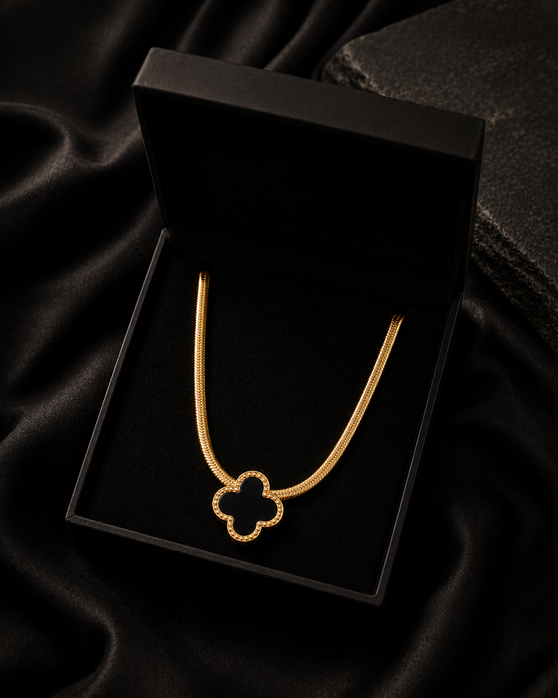 Onyx Clover Necklace - Image 3