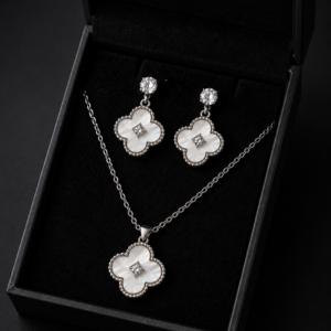 White Clover Necklace & Earrings Set