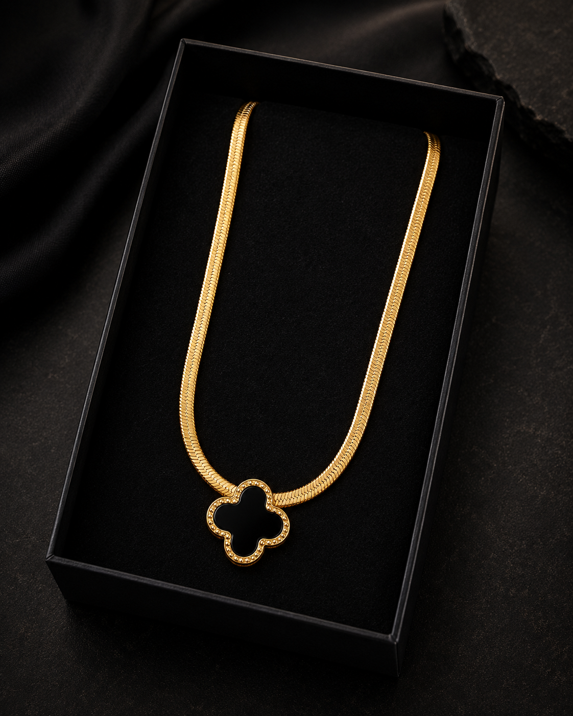 Onyx Clover Necklace - Image 4