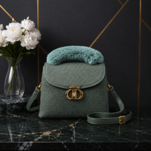 Sea green fur bag front view - Khaas Andaaz