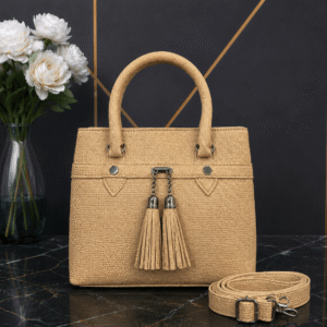 Beige tassel bag front view - Khaas Andaaz