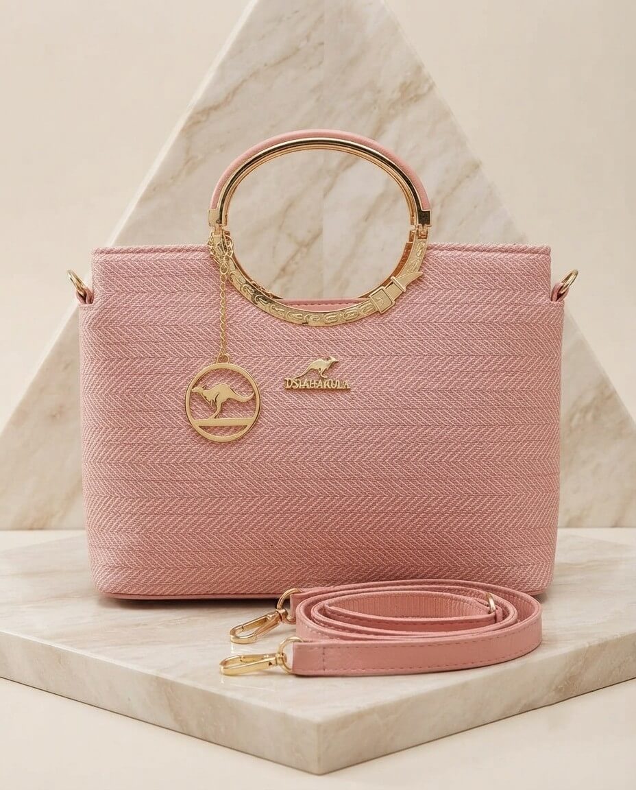 Blush ring handle bag front view - Khaas Andaaz