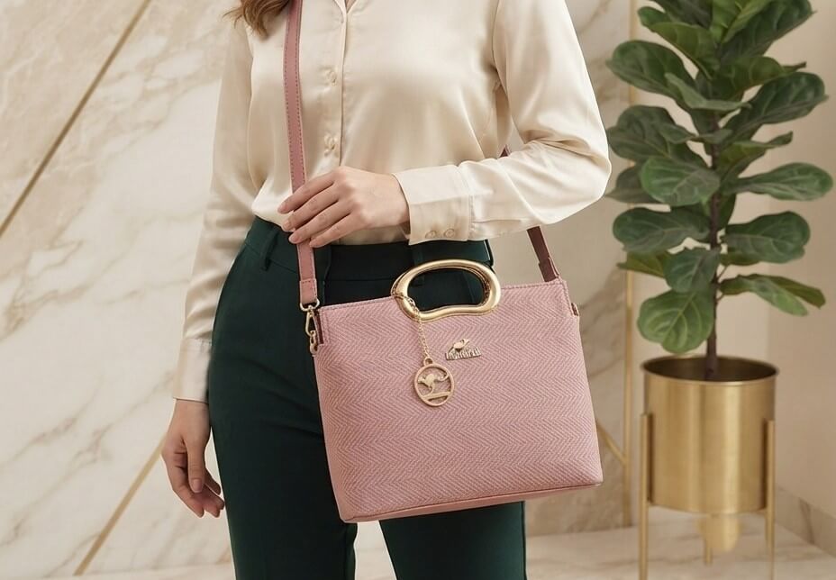 Blush ring handle bag worn on shoulder - Khaas Andaaz
