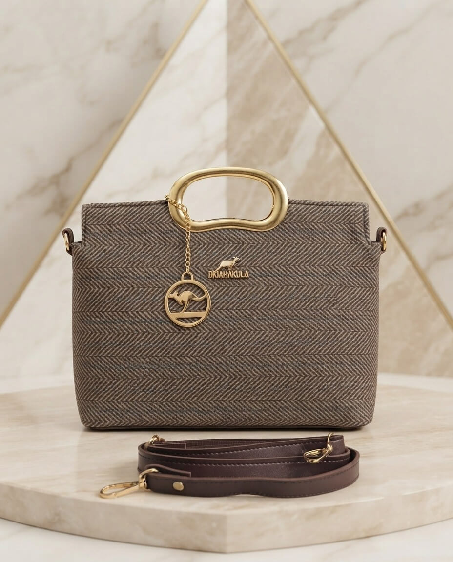 Taupe ring handle bag front view - Khaas Andaaz