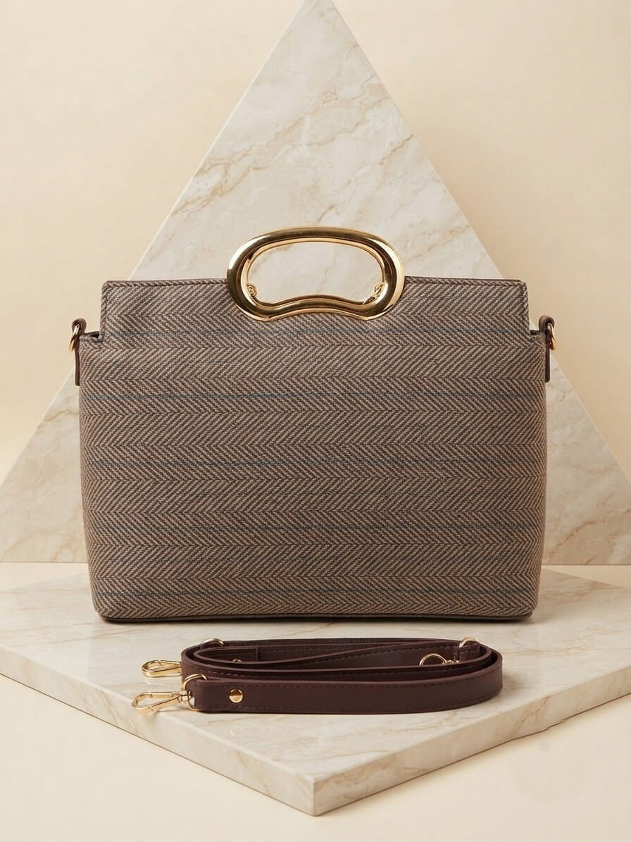 Taupe Ring Handle Bag - Image 2