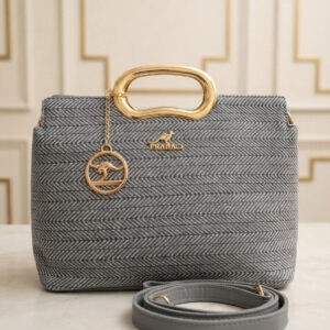 Grey ring handle bag front view - Khaas Andaaz