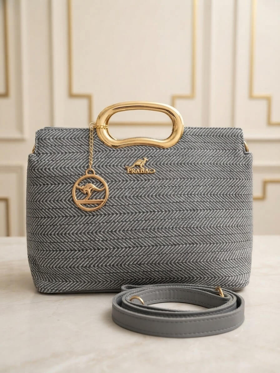 Grey ring handle bag front view - Khaas Andaaz