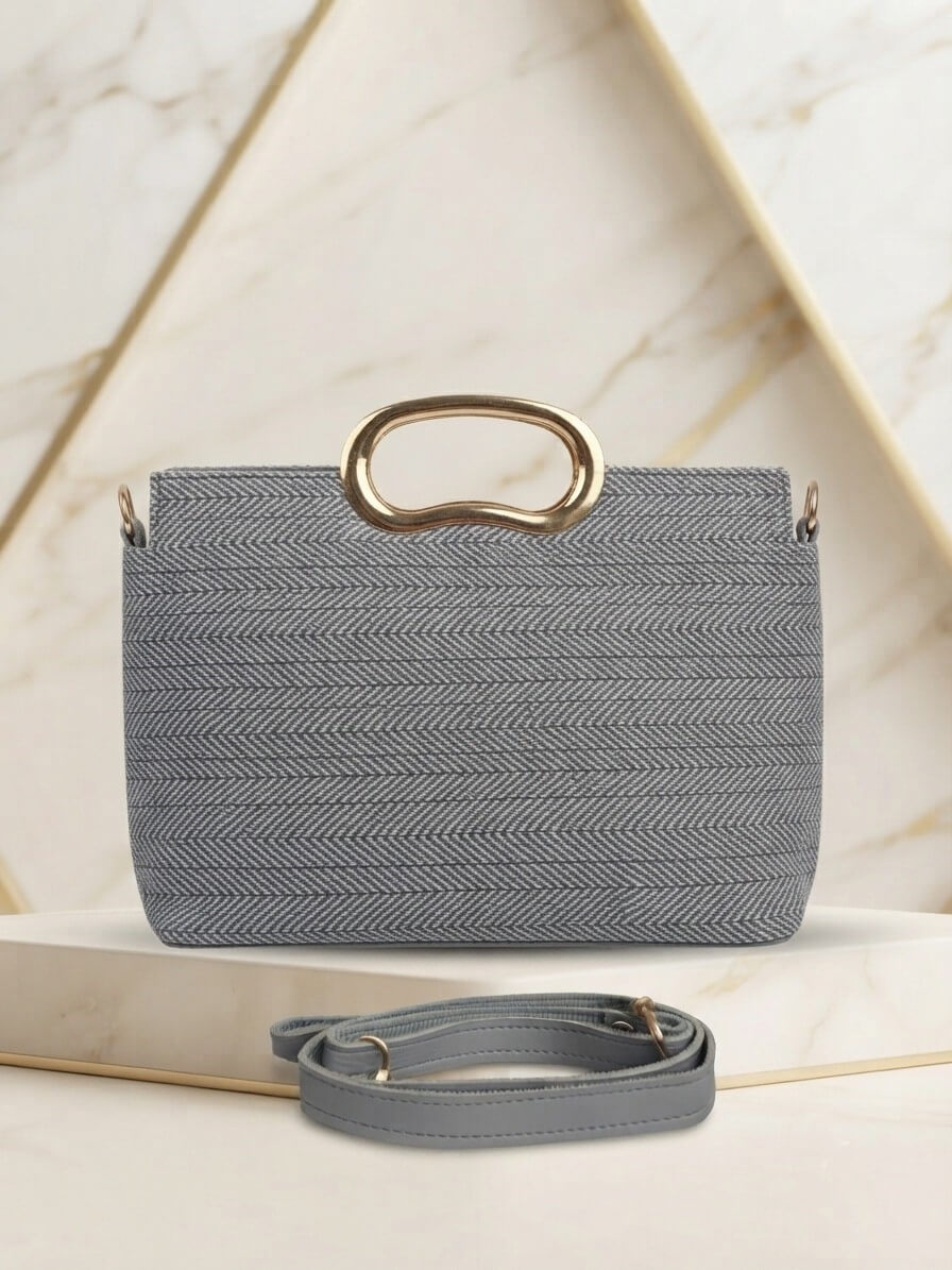 Grey ring handle bag back view - Khaas Andaaz