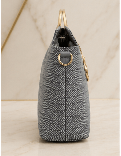 Grey ring handle bag side view - Khaas Andaaz