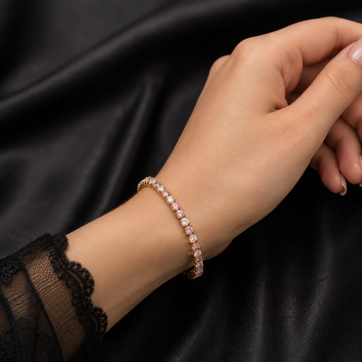 Pink Crystal Tennis Bracelet - Image 2