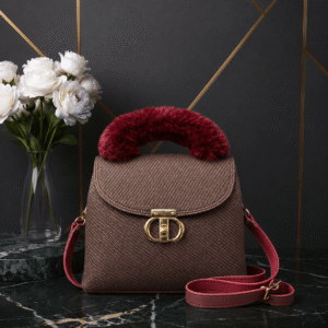 Maroon fur bag front view - Khaas Andaaz
