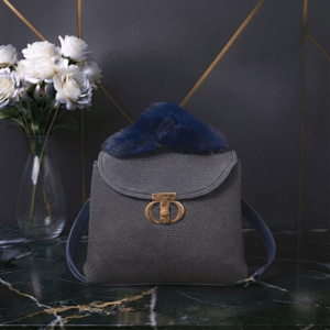 Midnight blue fur bag front view - Khaas Andaaz