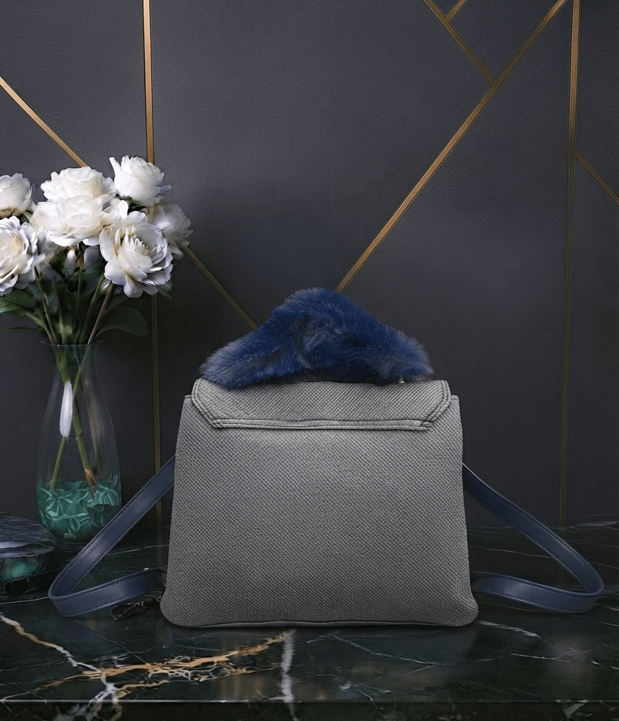 Midnight blue fur bag side view - Khaas Andaaz