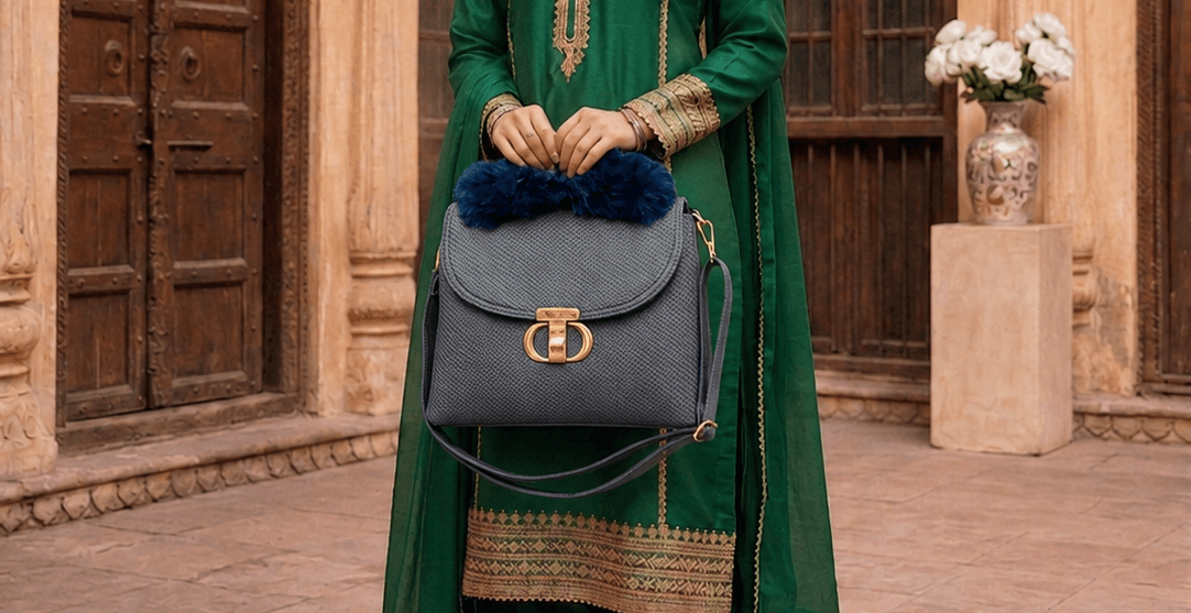 Midnight blue fur bag worn on shoulder - Khaas Andaaz