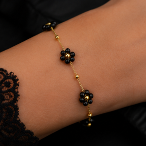 Black Daisy Charm Bracelet