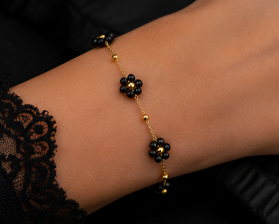 Black Daisy Charm Bracelet