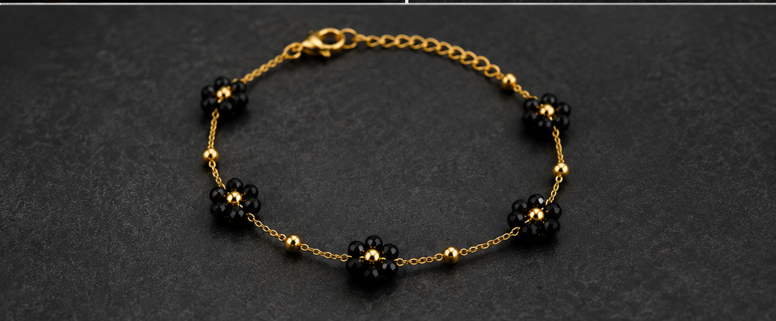 Black Daisy Charm Bracelet - Image 4