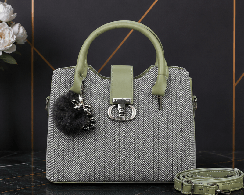 Olive herringbone bag front view - Khaas Andaaz