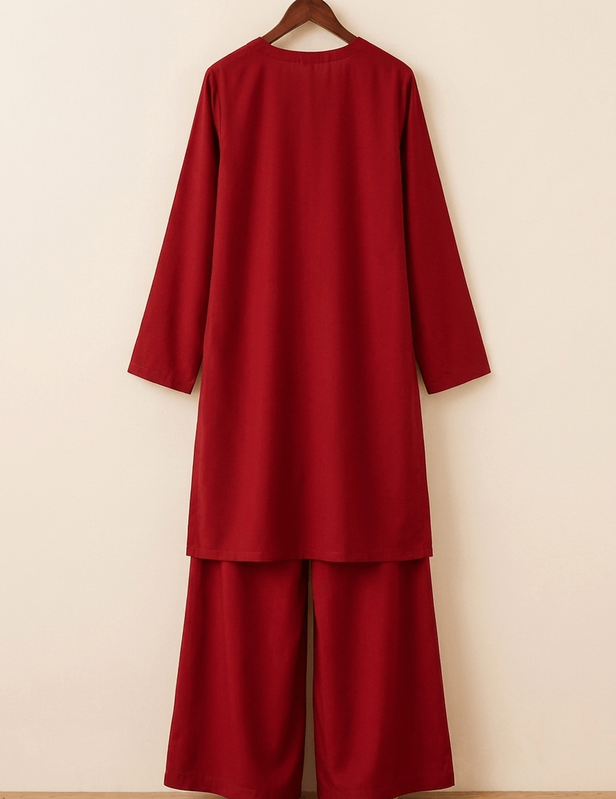 Red Kurta with Golden Border Embroidery Suit - Image 4