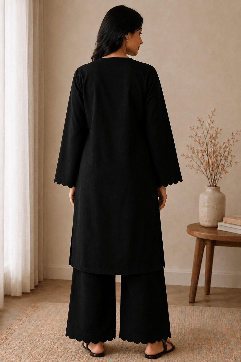 Black Two Piece Suit with Floral Embroidery - Image 3